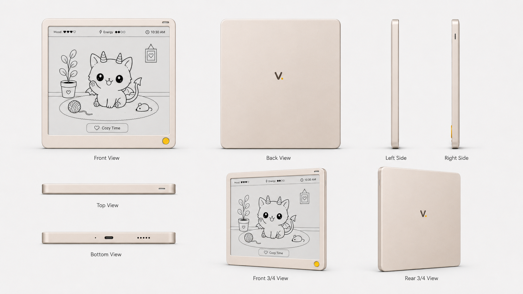 Vivlet front, back, side, top, bottom, and angled product views